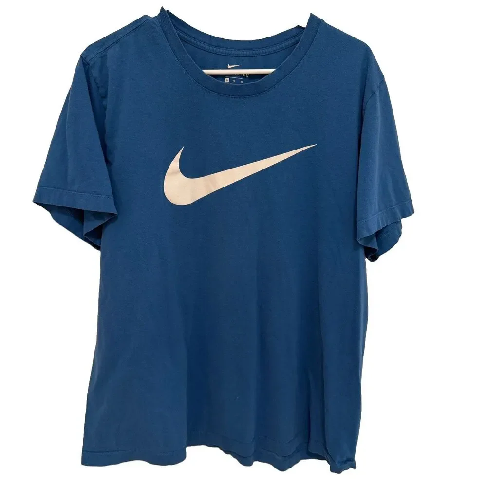 Nike T Shirt Men's XL Blue Swoosh Logo Classic Fit Soft Stretch Athletic Tee